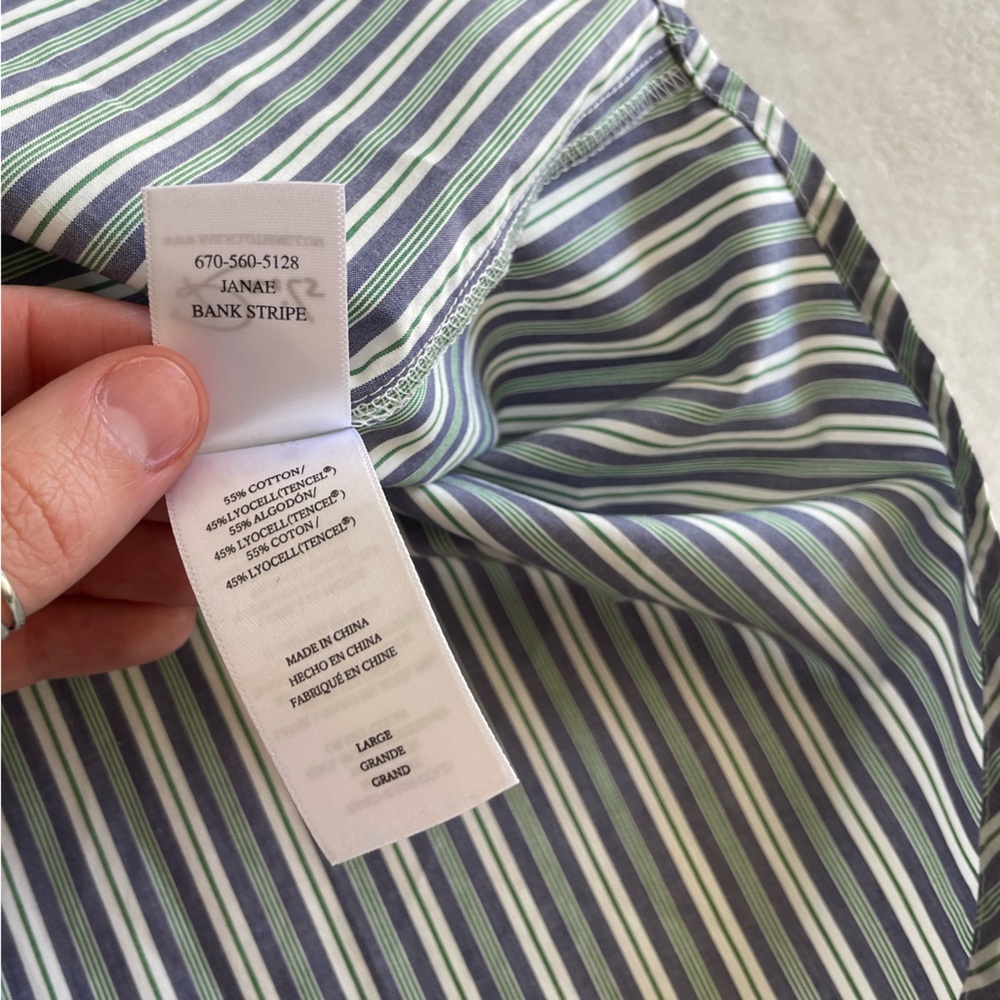 Rails Janae Bank Stripe Blue and Green Cotton Balloon Sleeve Shirt Size Large - Picture 7 of 13